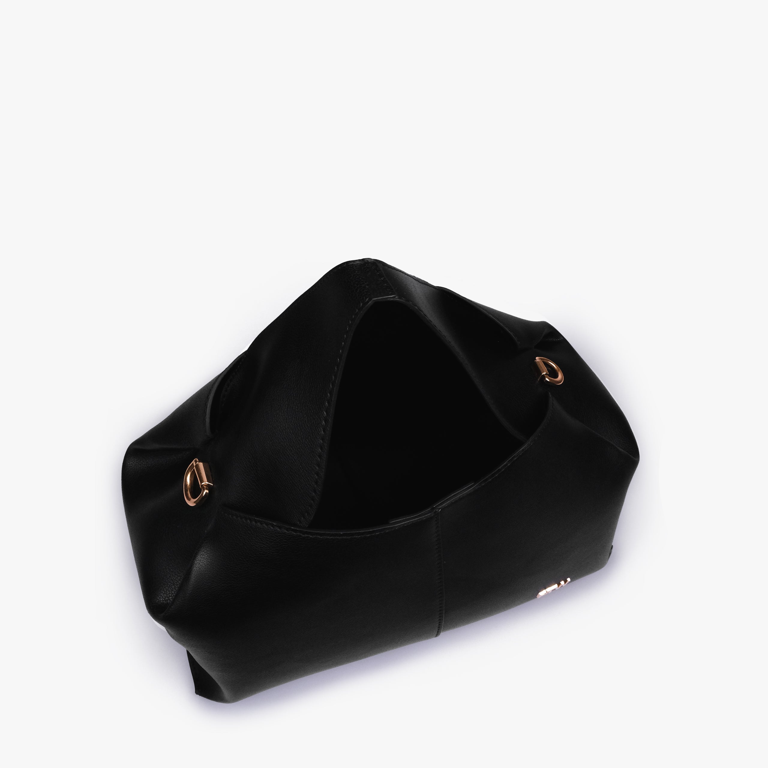 Open interior of Black draped mini tote