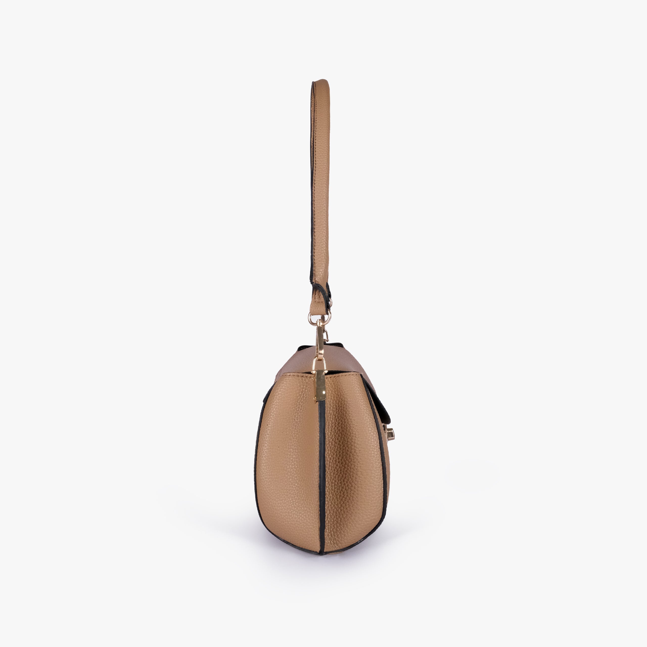 Side profile of Coffee pebble baguette bag