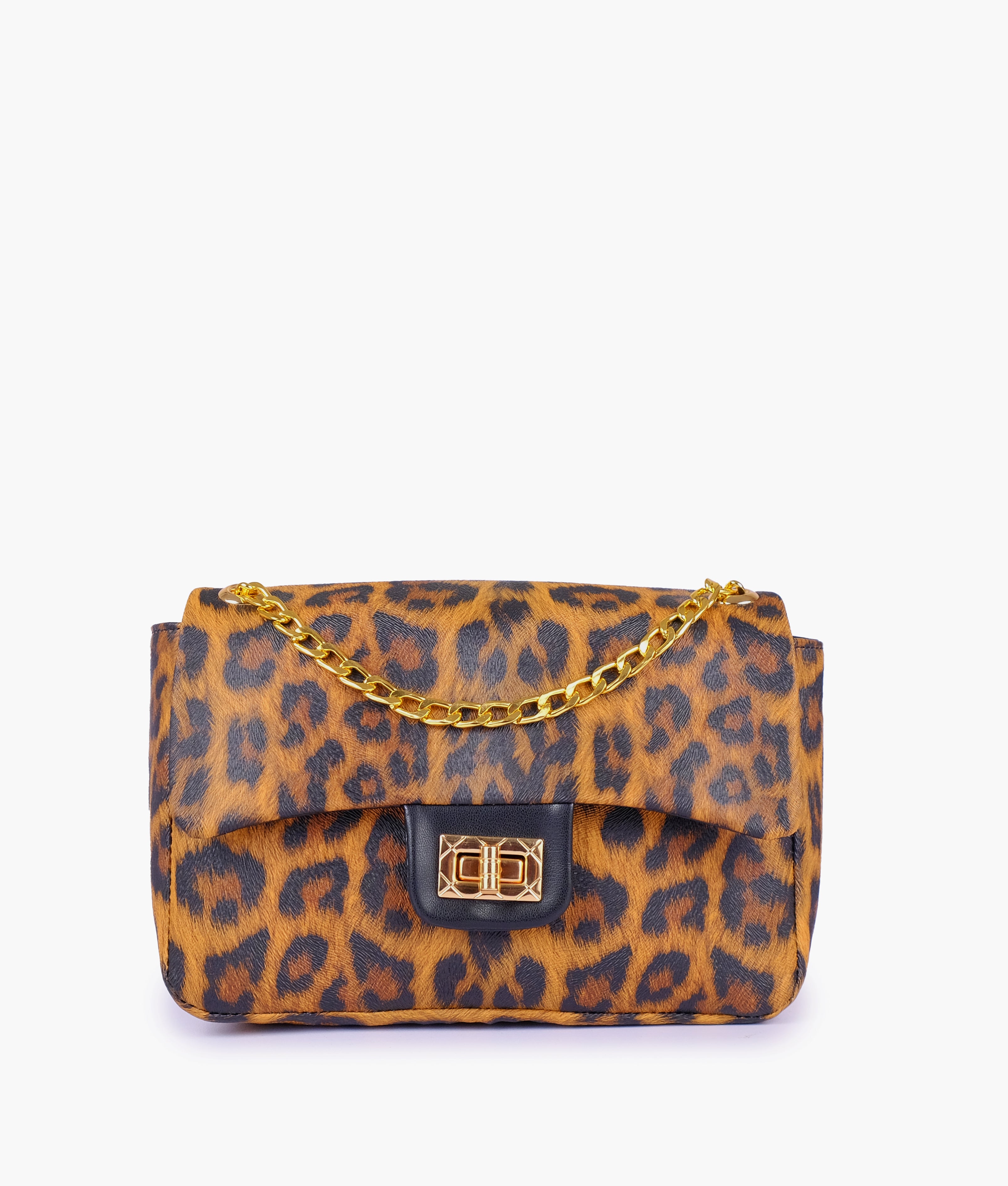 Brown printed mini bag with chain