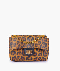 Brown printed mini bag with chain