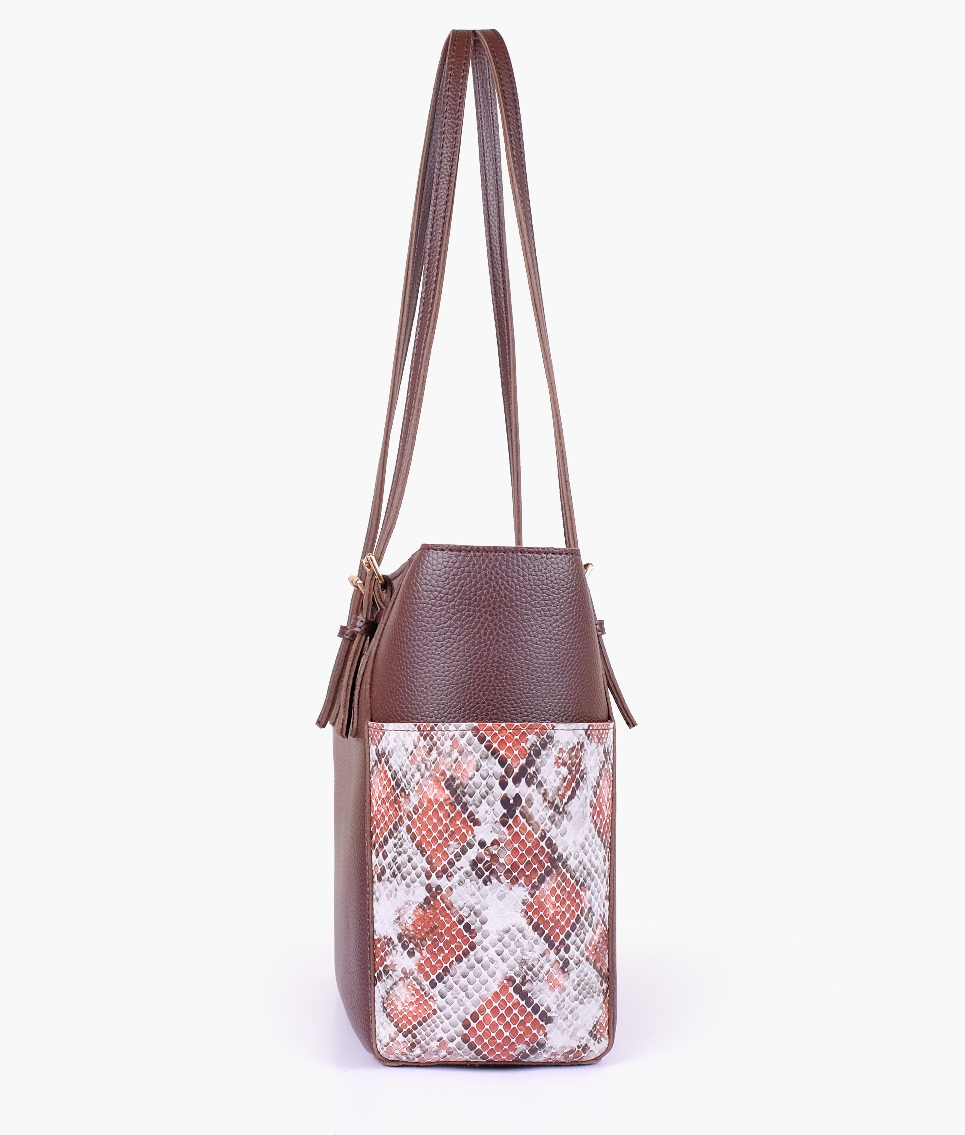 Dark brown double pocket tote
