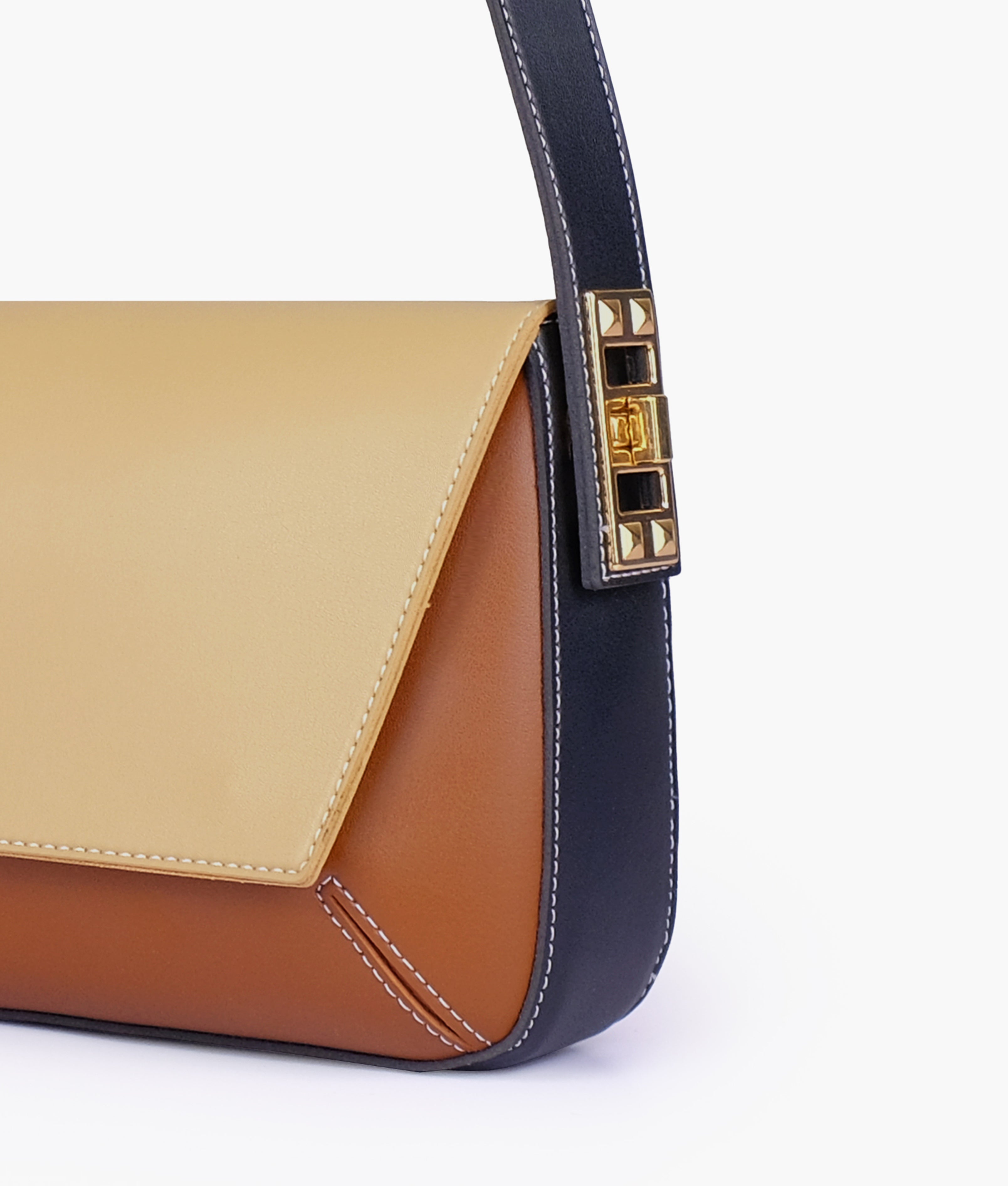 Earthy color-blocking mini flap bag