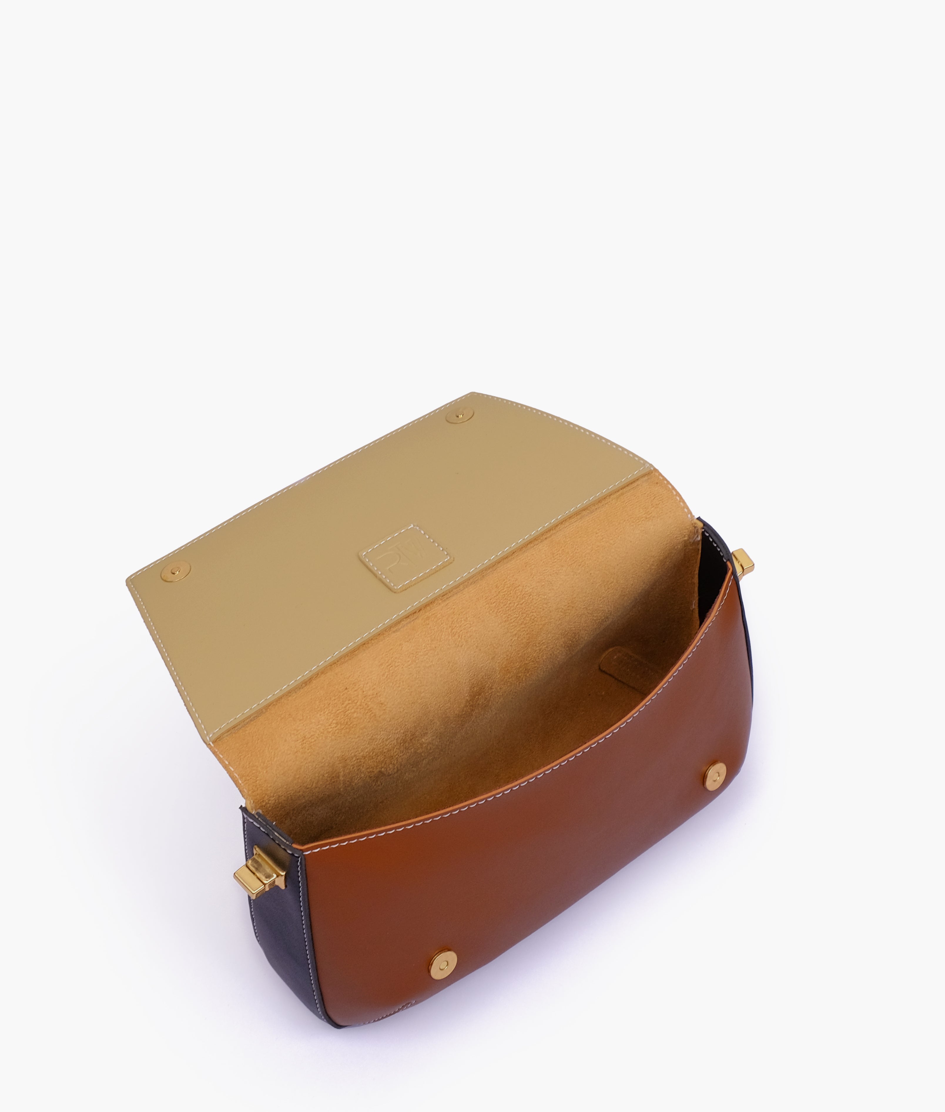 Earthy color-blocking mini flap bag