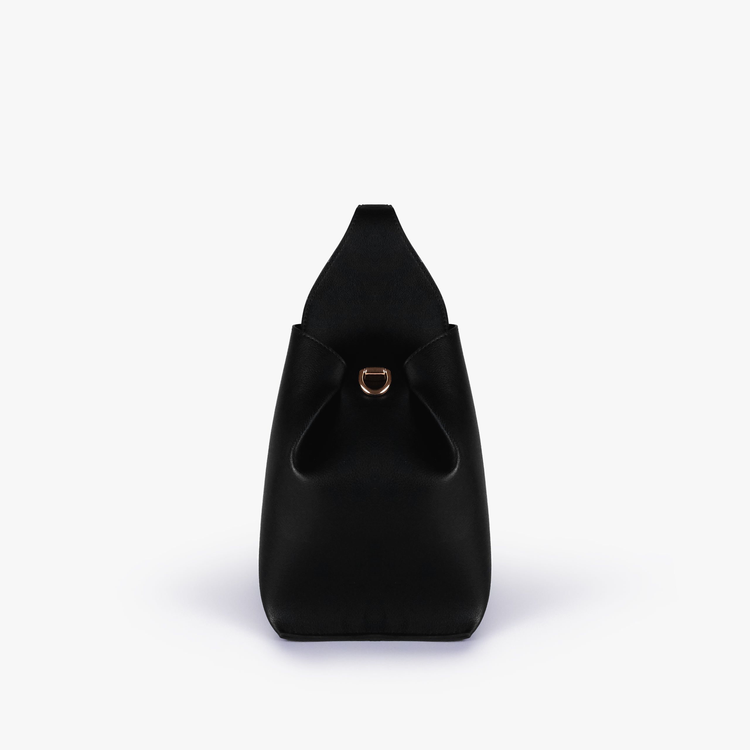 Side profile of Black draped mini tote