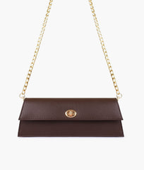 Dark brown elongated clutch bag