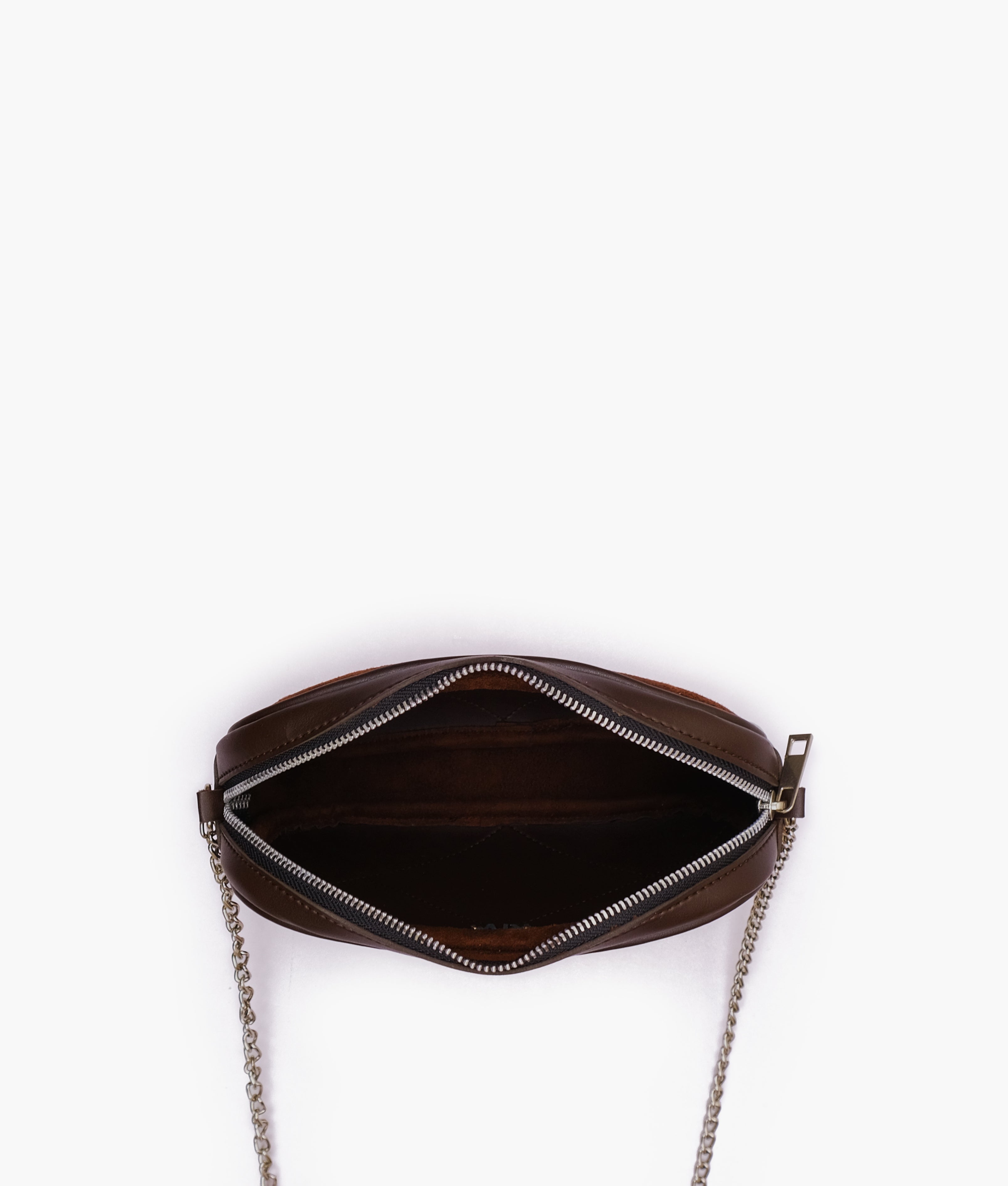 Dark brown suede mini quilted camera bag