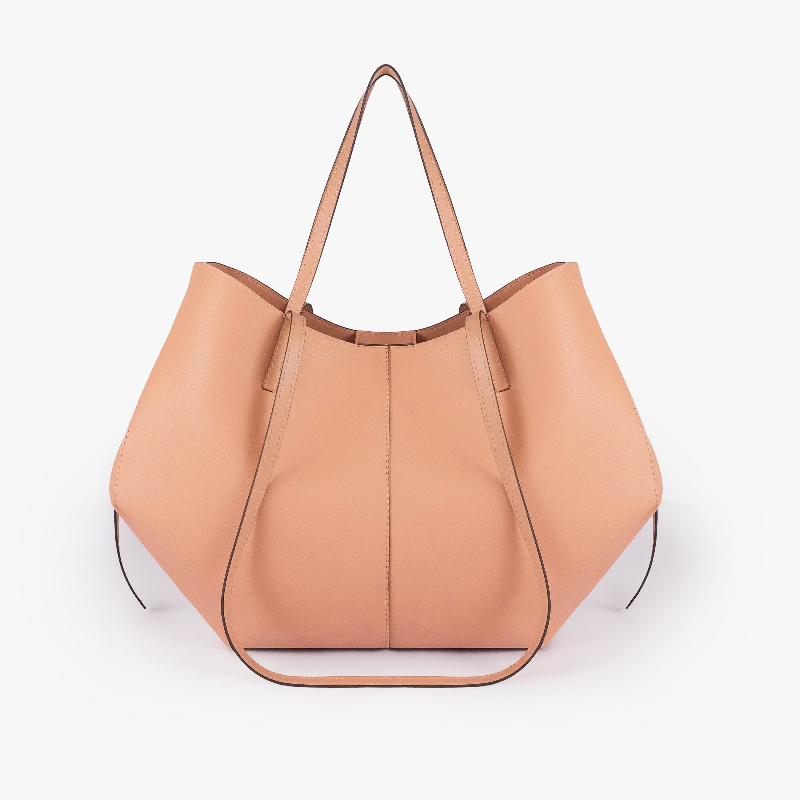 Peach atelier tote — back view alone showing wing-cut origami panels and slim handles
