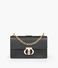 Black east-west shoulder bag with half chain