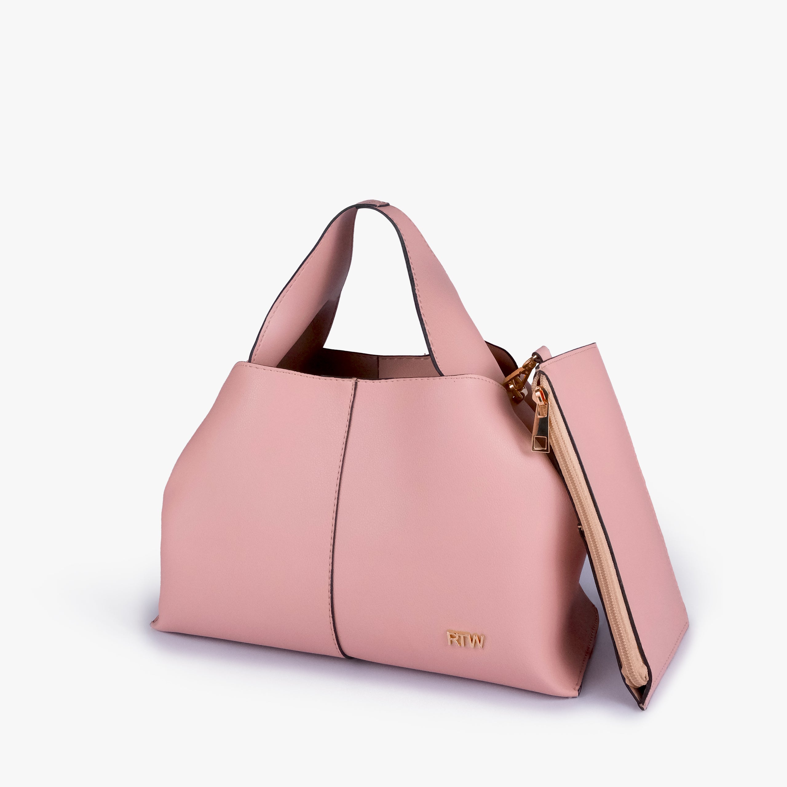 Pink draped mini tote in three-quarter view