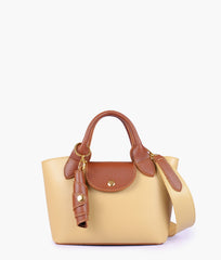 Off-white and brown mini top-handle tote bag