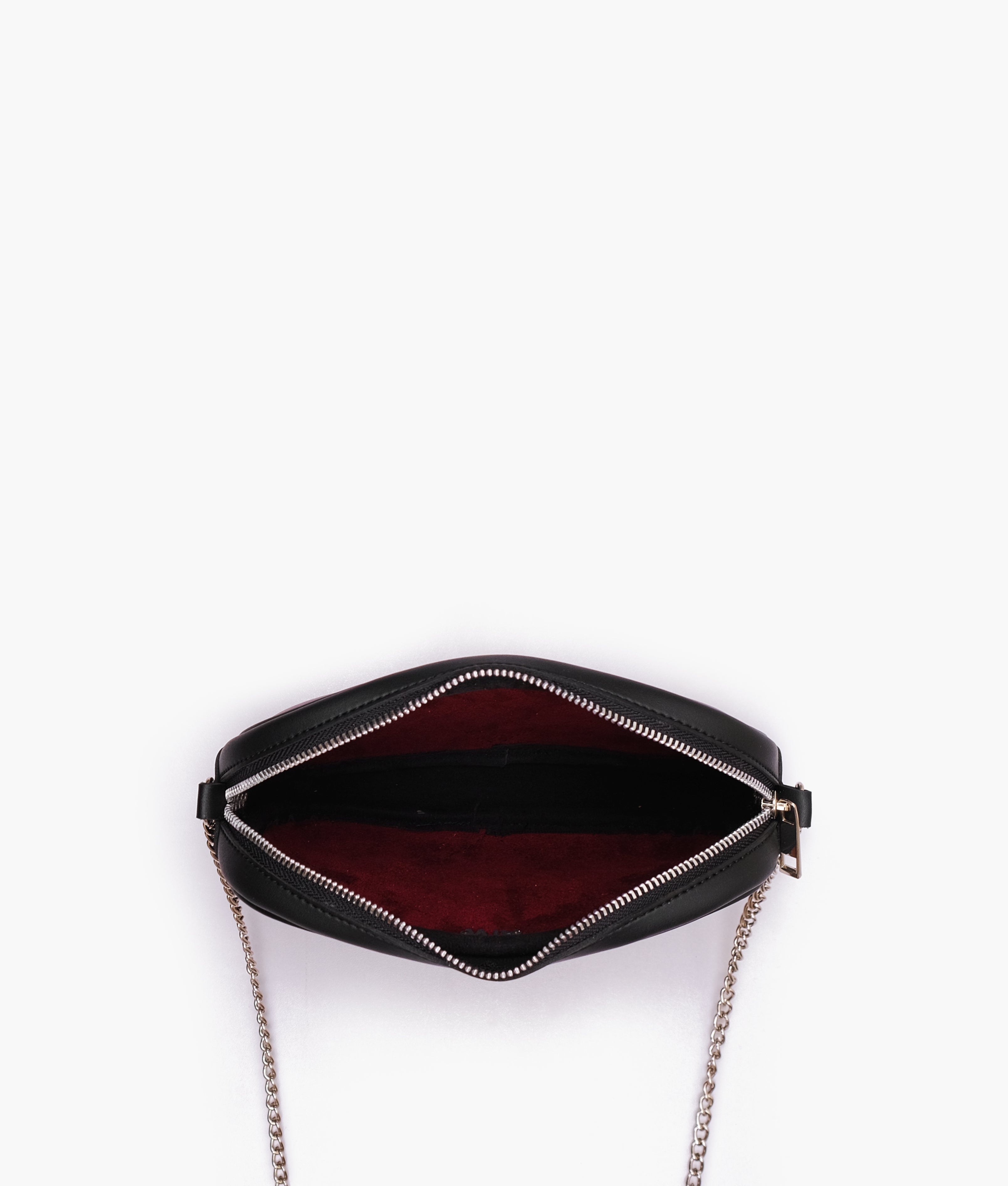 Burgundy and black mini quilted camera bag