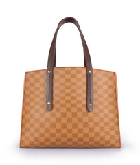 Brown checkered multi compartment satchel bag