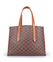 Dark brown checkered multi compartment satchel bag