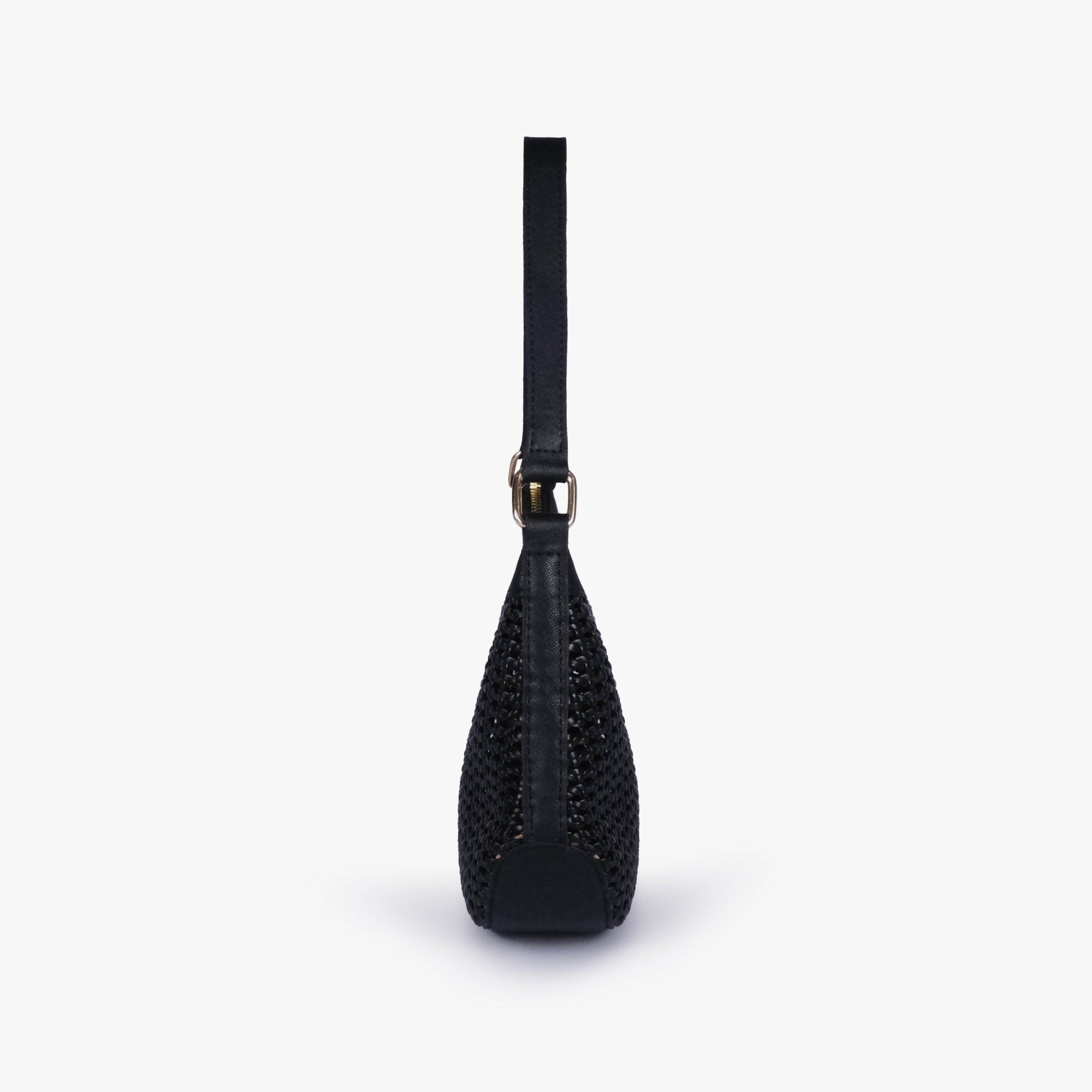 Side profile of Black woven shoulder bag