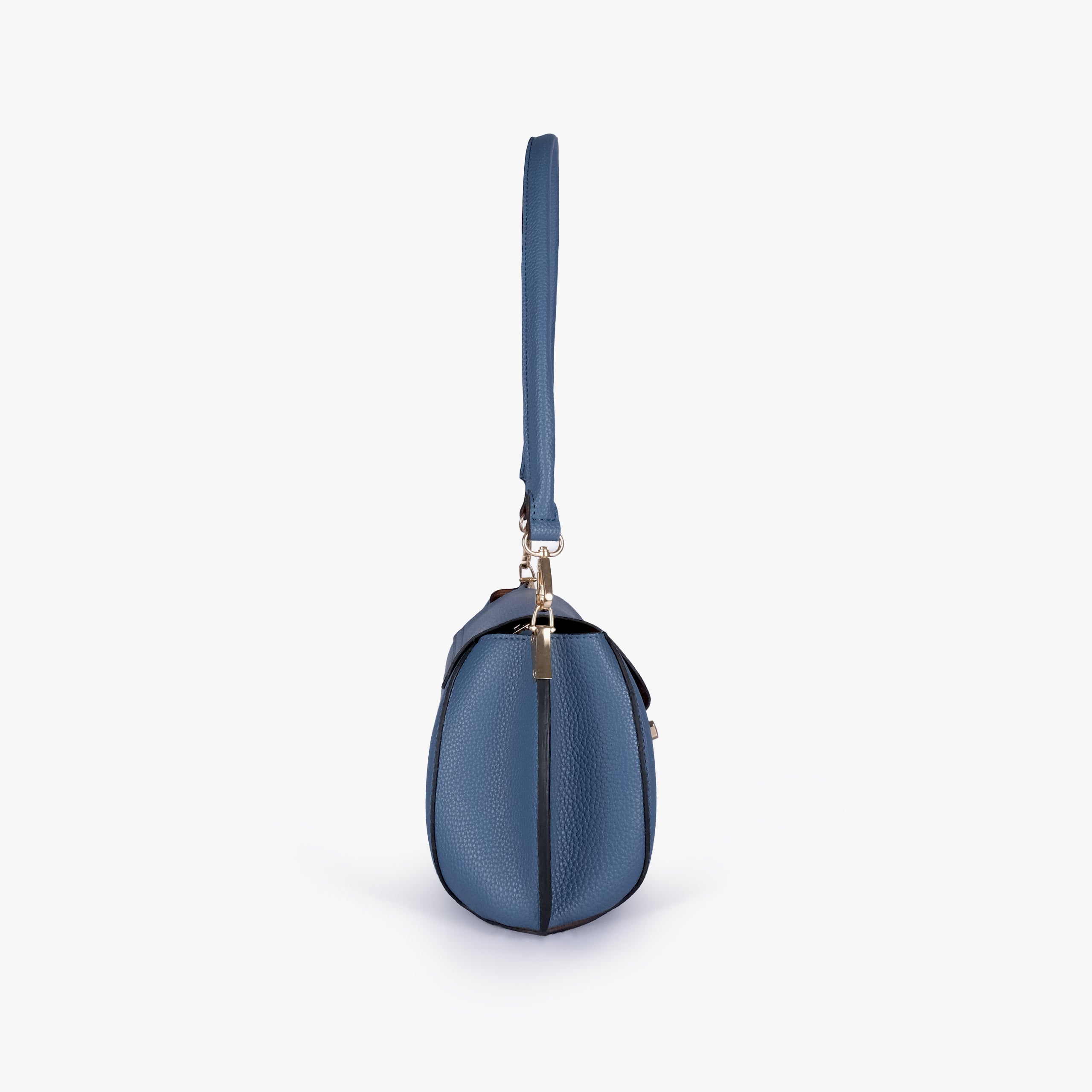 Side profile of Blue pebble baguette bag