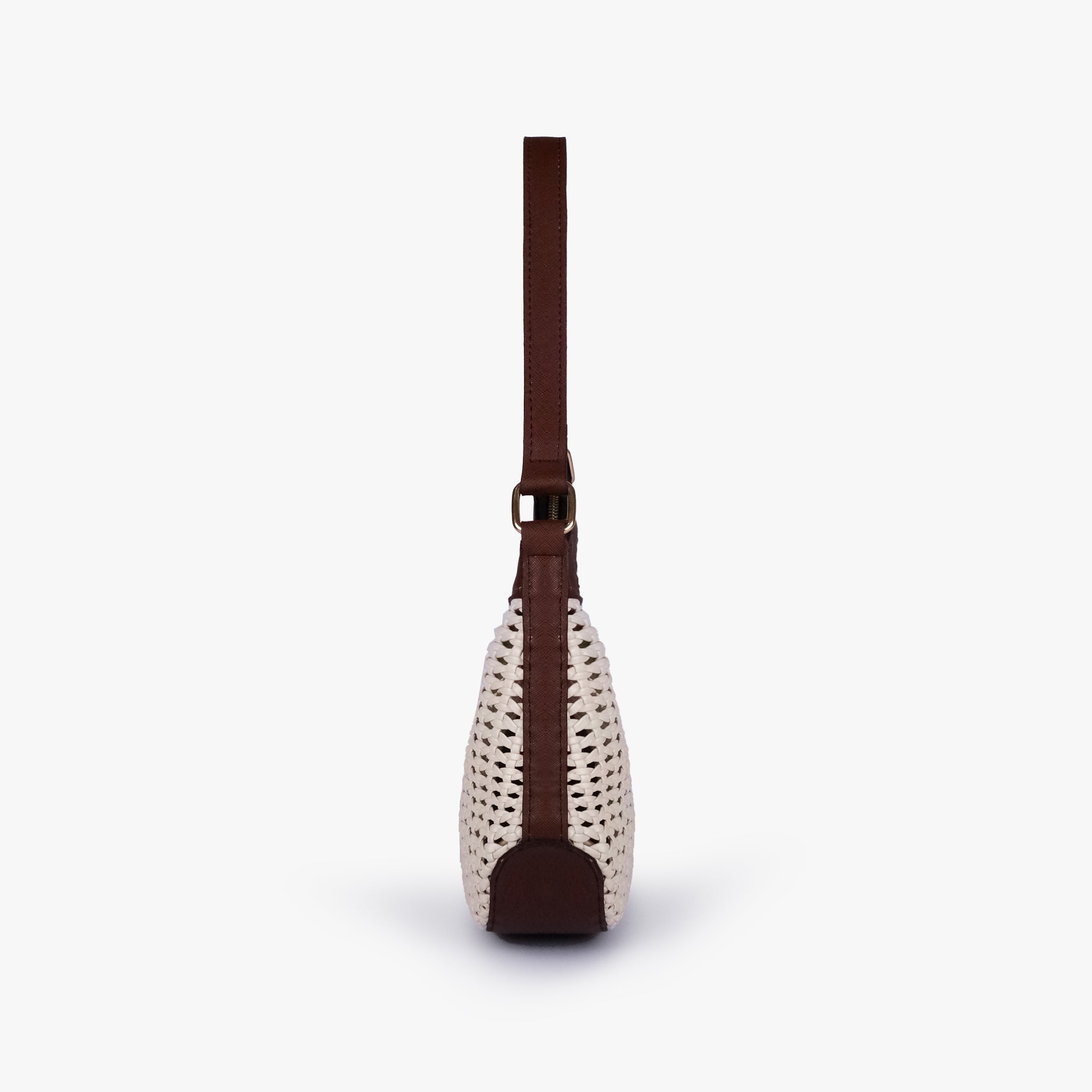Side profile of Mocha woven shoulder bag
