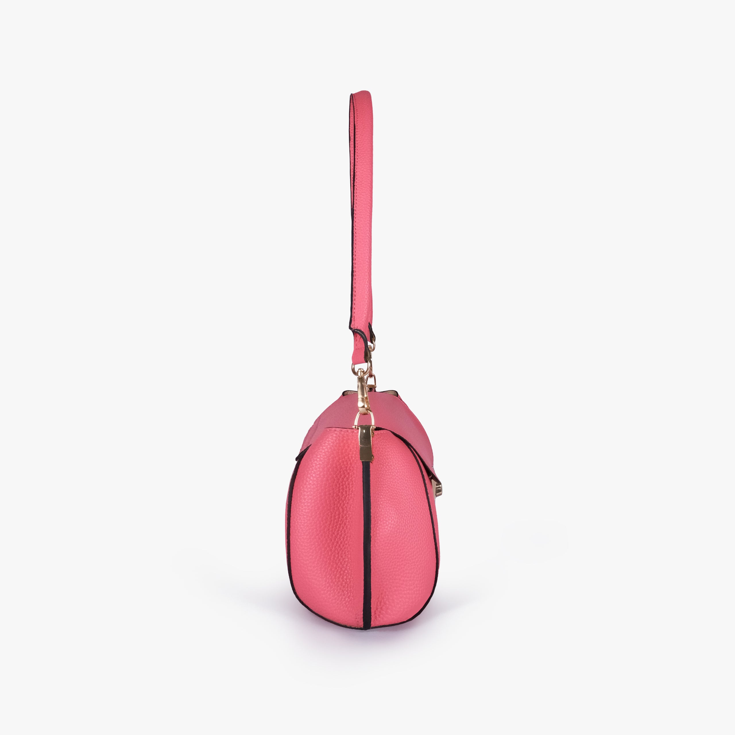 Side profile of Raspberry pink pebble baguette bag