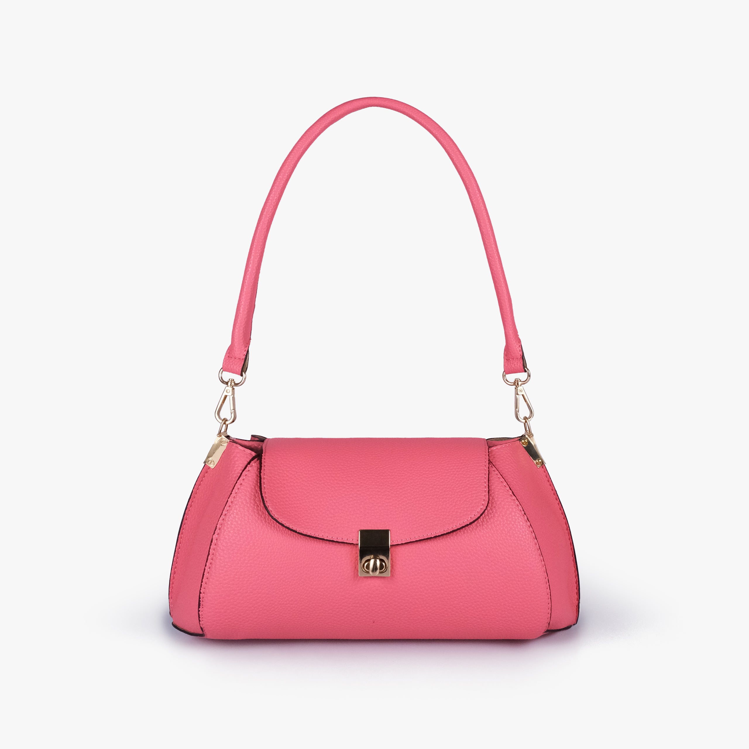 Front view of Raspberry pink pebble baguette bag