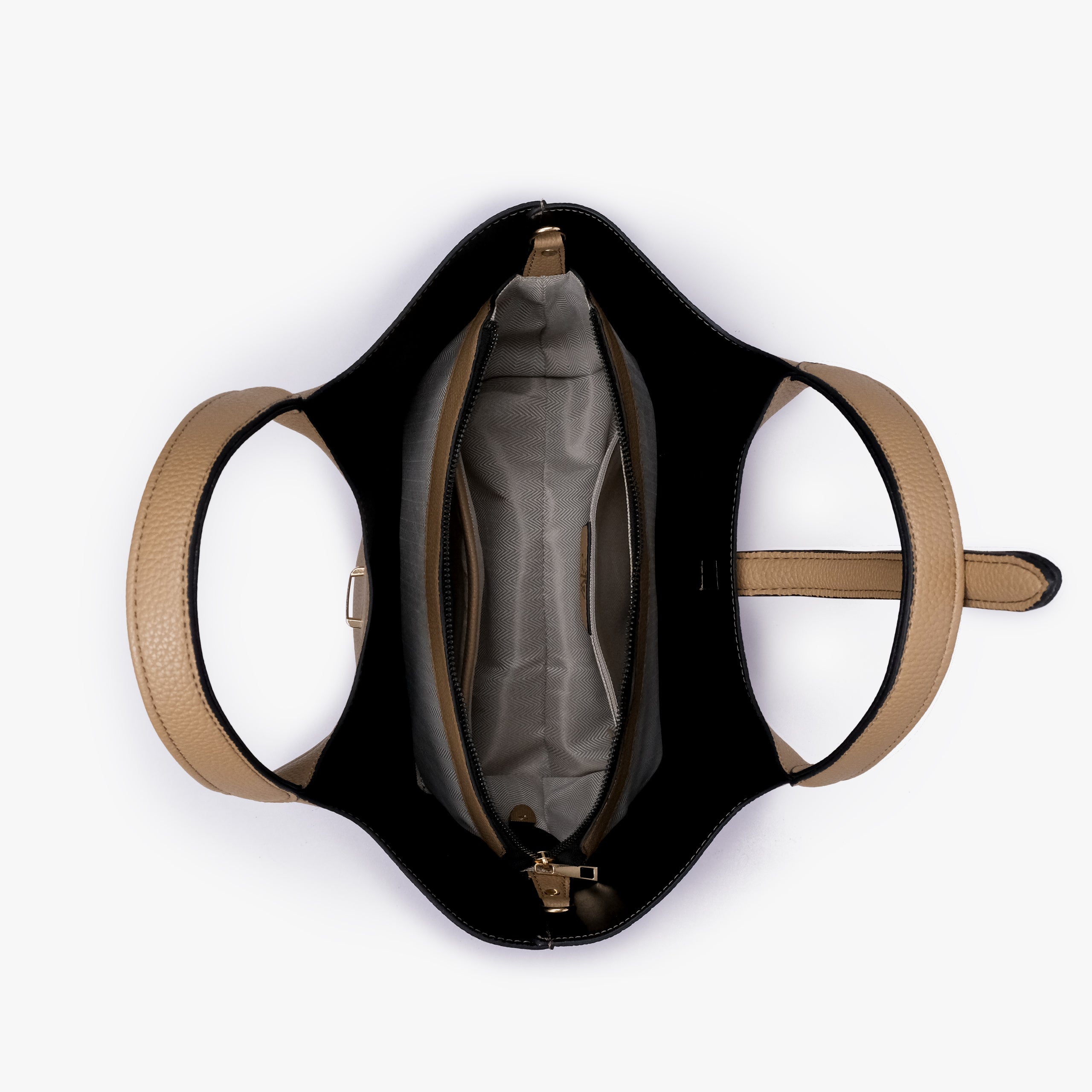 Interior of Coffee scoop mini tote bag showing the central zippered compartment