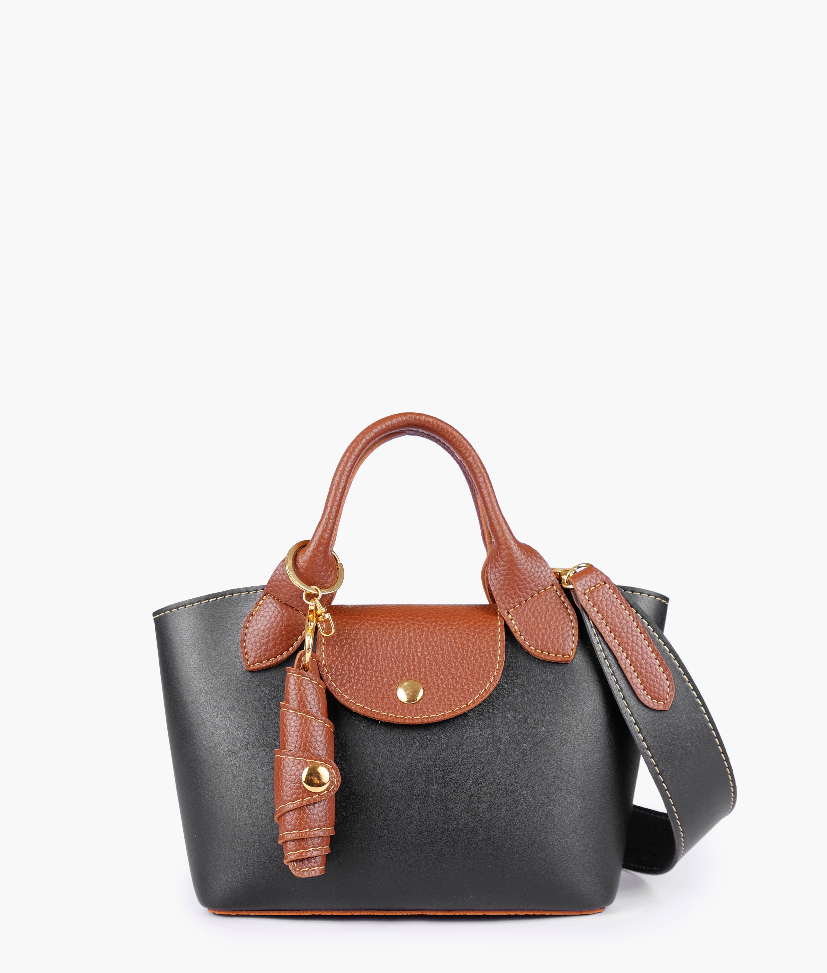 Black and brown mini top-handle tote bag