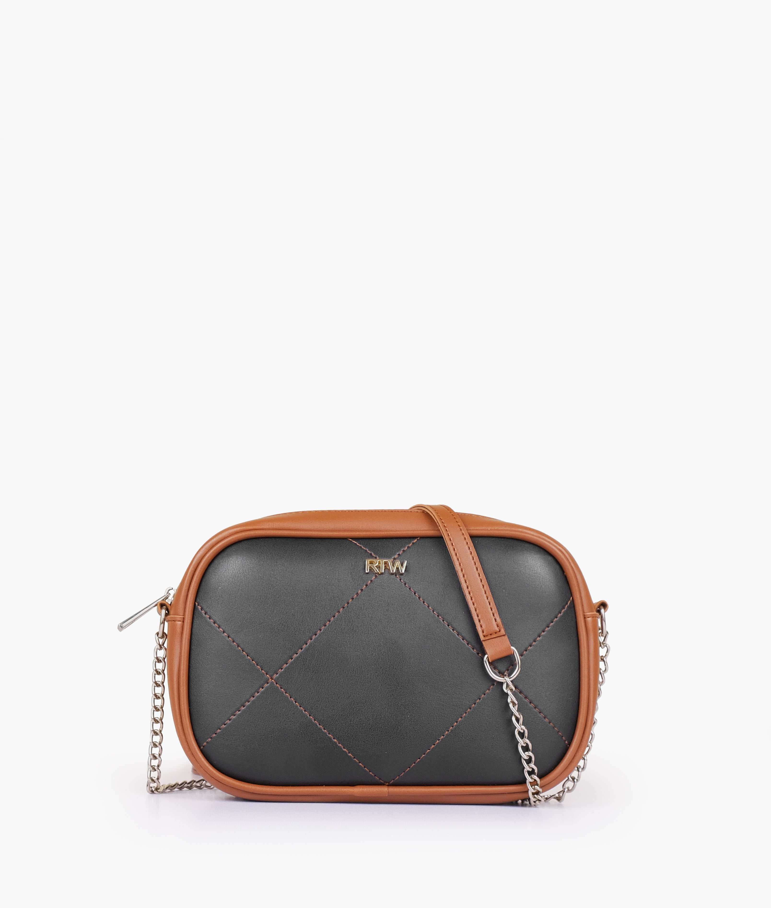 Black and brown mini quilted camera bag