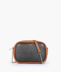 Black and brown mini quilted camera bag