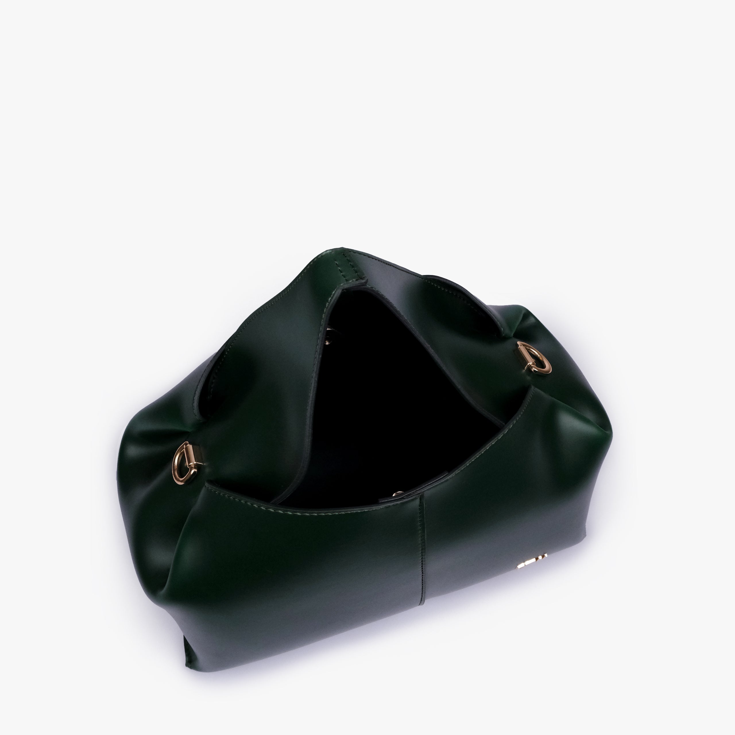 Open interior of Army green draped mini tote