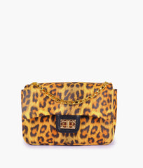 Mustard printed mini bag with chain