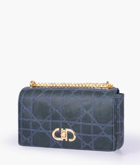 Navy blue quilted chain purse