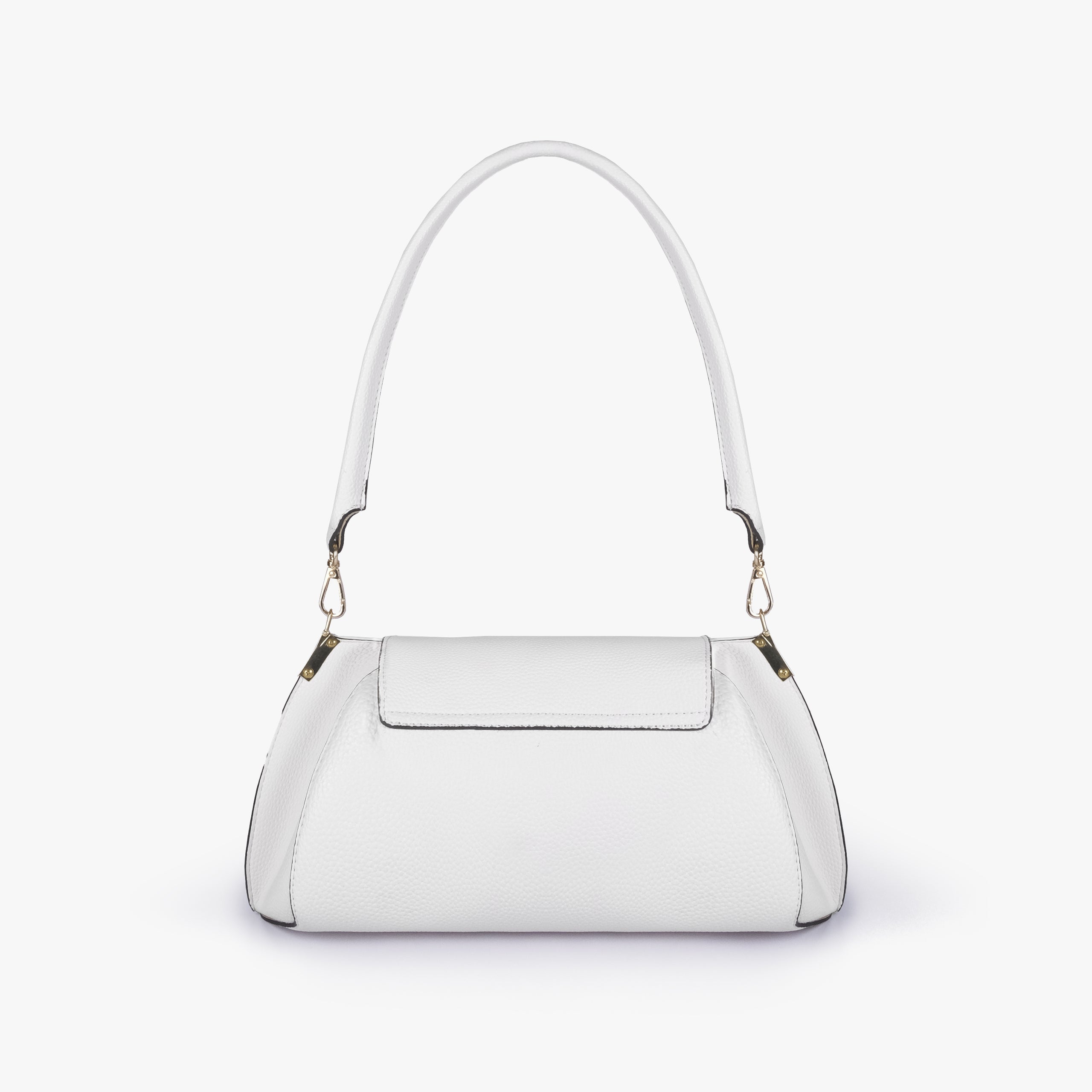 Back view of Ivory pebble baguette bag with exterior slip pocket