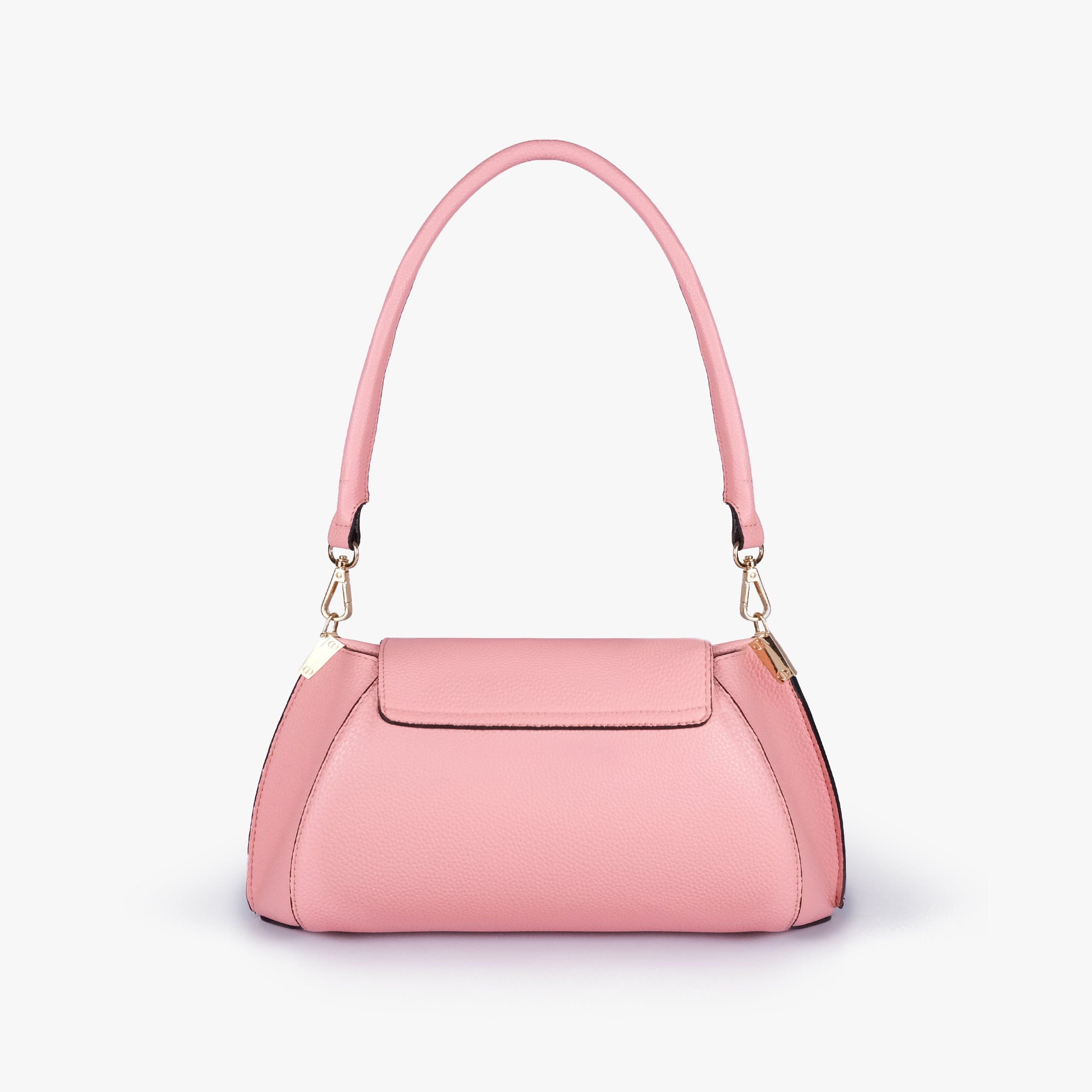 Back view of Blush pink pebble baguette bag with exterior slip pocket