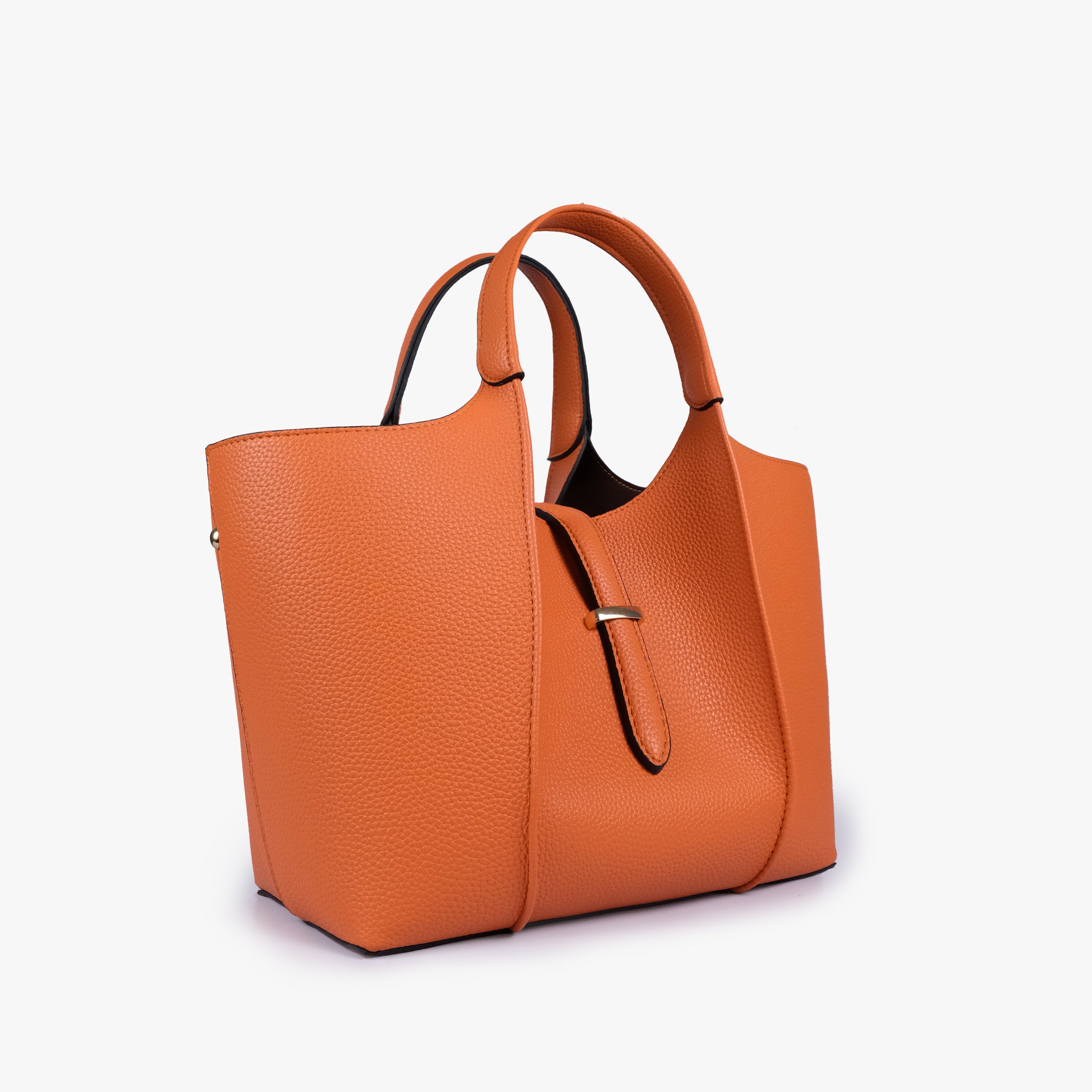 Orange scoop mini tote bag in three-quarter view