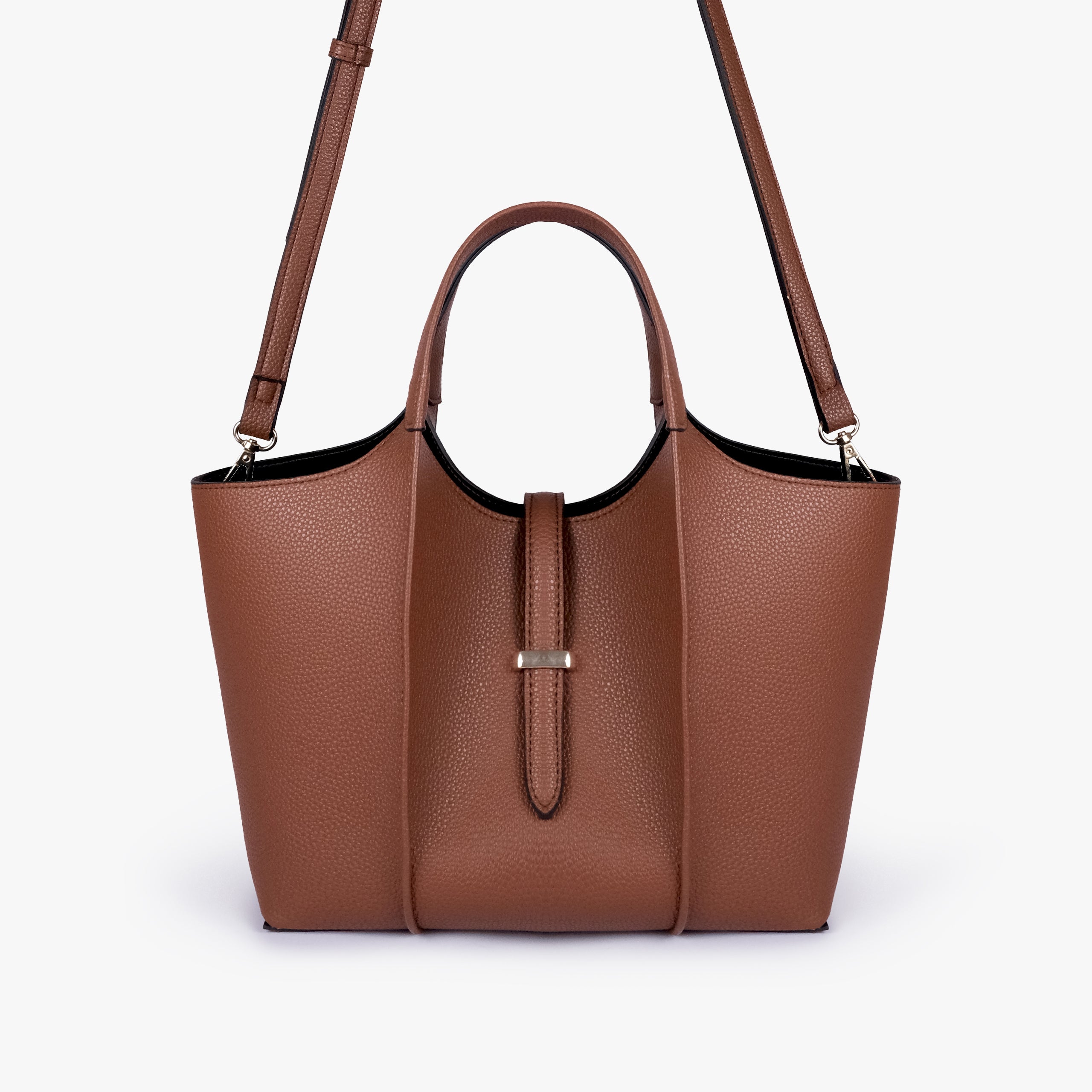 Brown scoop mini tote bag with detachable shoulder strap