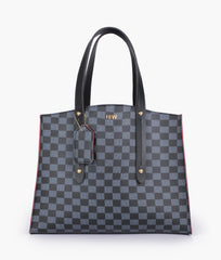 Black checkered multi compartment satchel bag