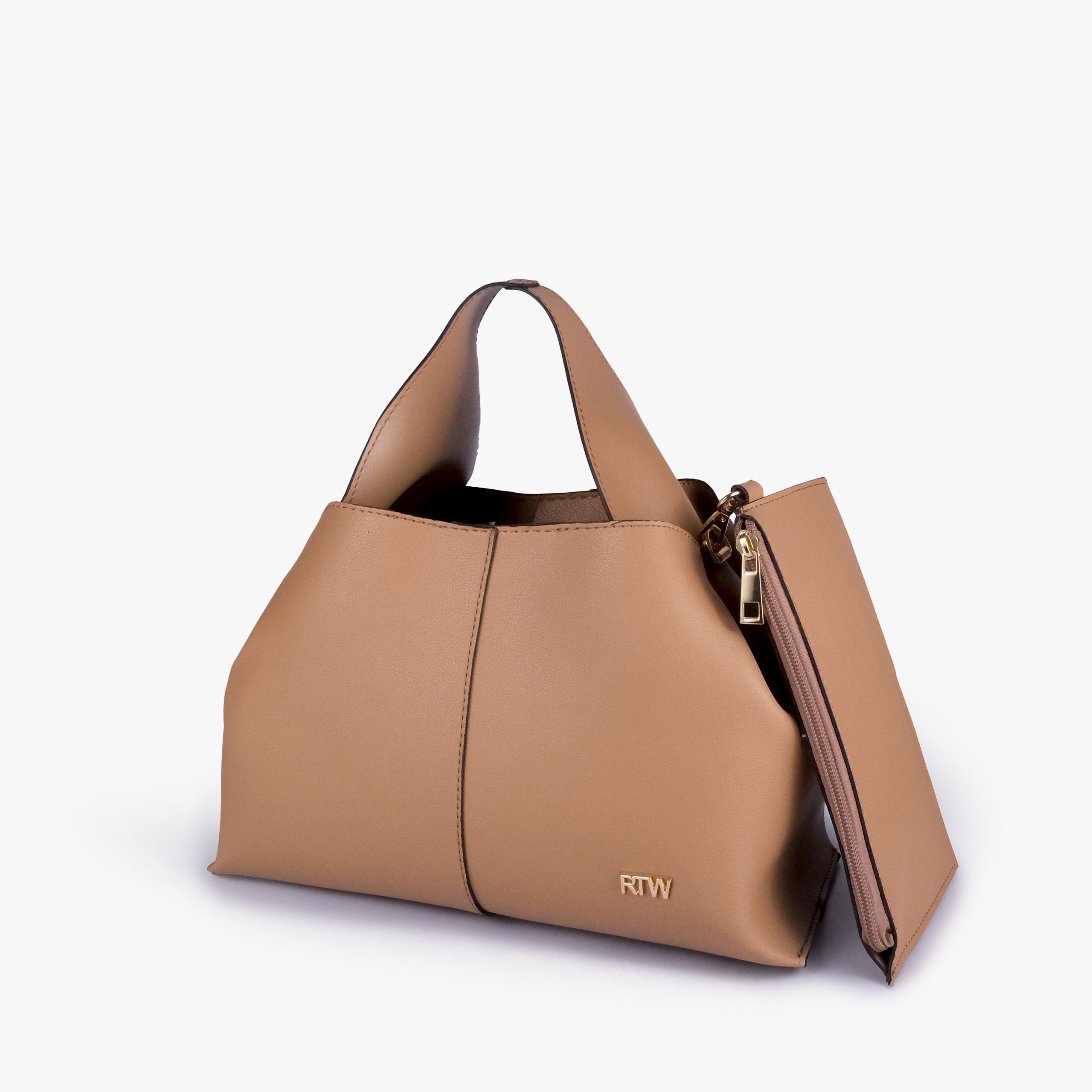 Coffee draped mini tote in three-quarter view