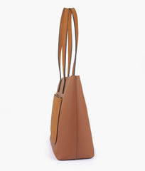 Tan front pocket tote bag