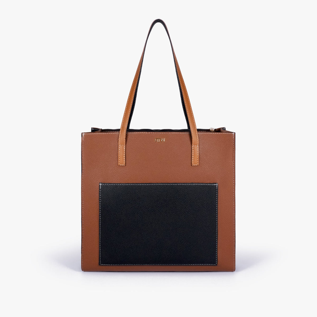 Front view of Espresso color blocking tote