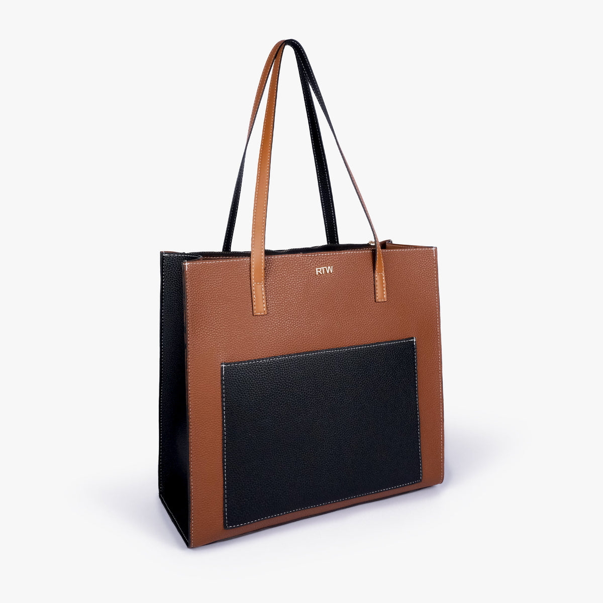 Espresso color blocking tote in three-quarter view
