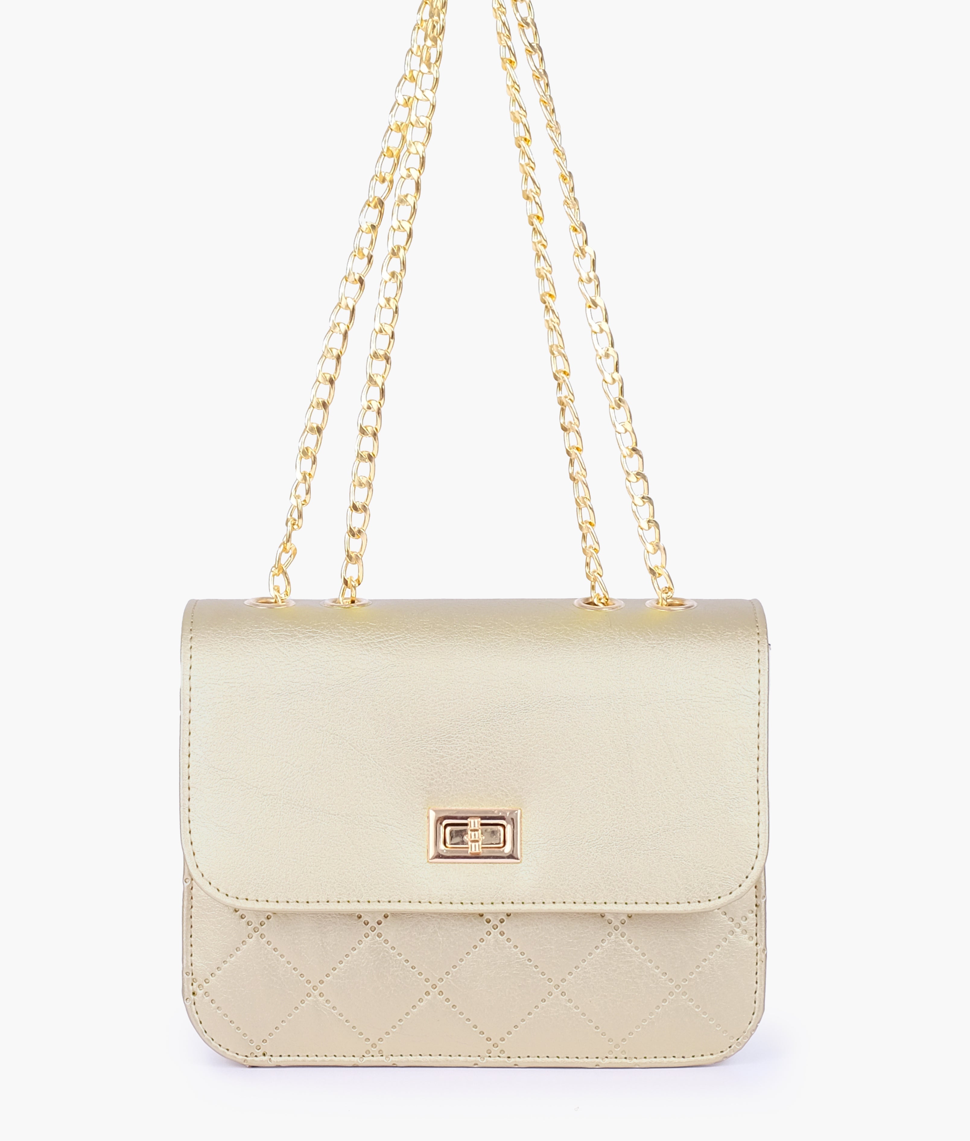 Golden quilted chain cross-body bag