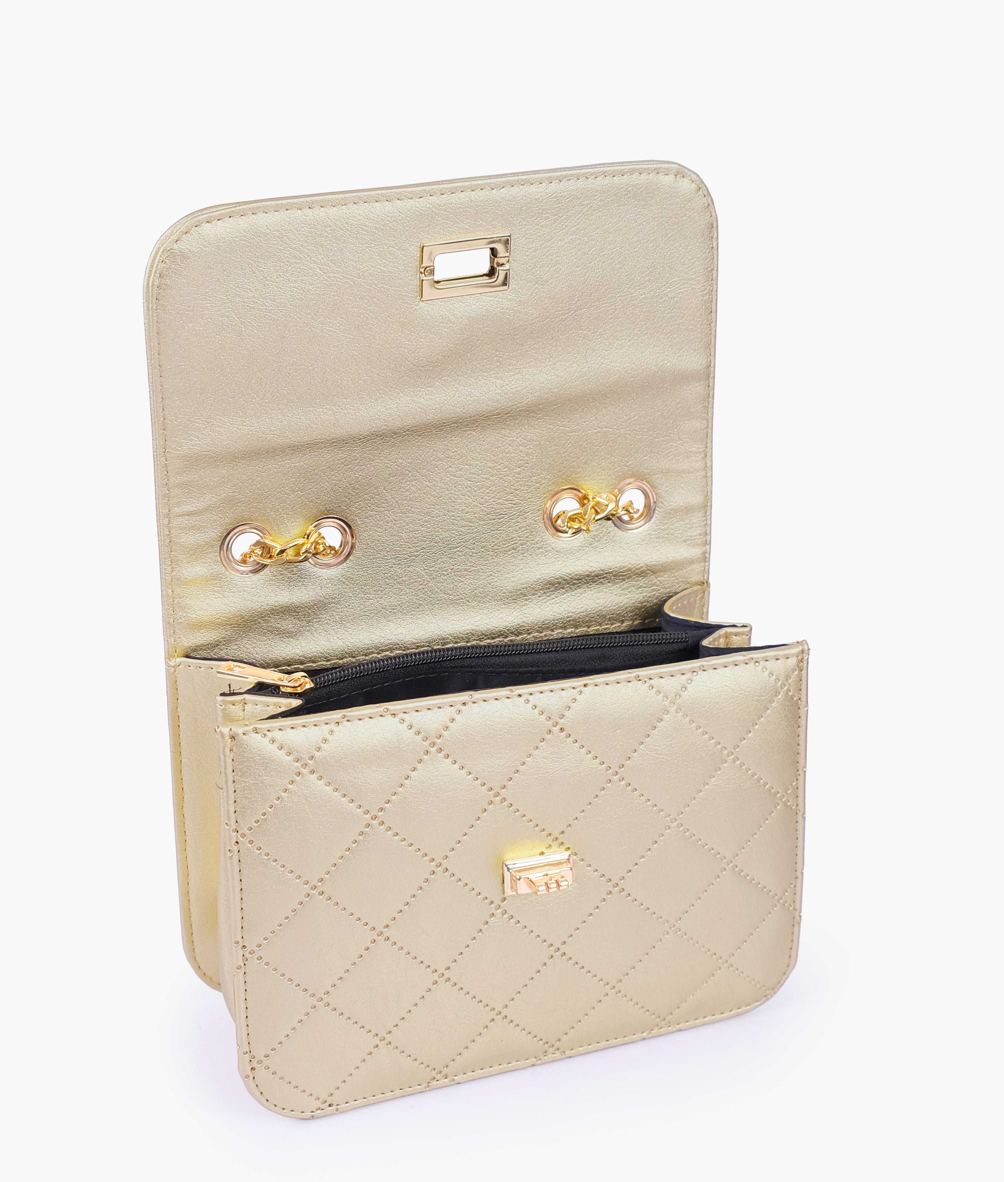 Golden quilted chain cross-body bag