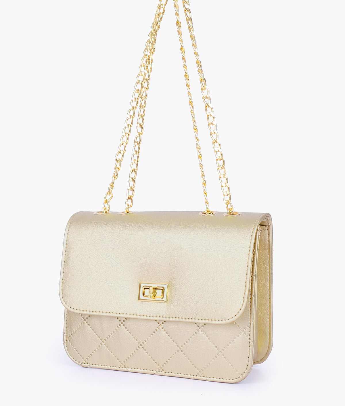 Golden quilted chain cross-body bag