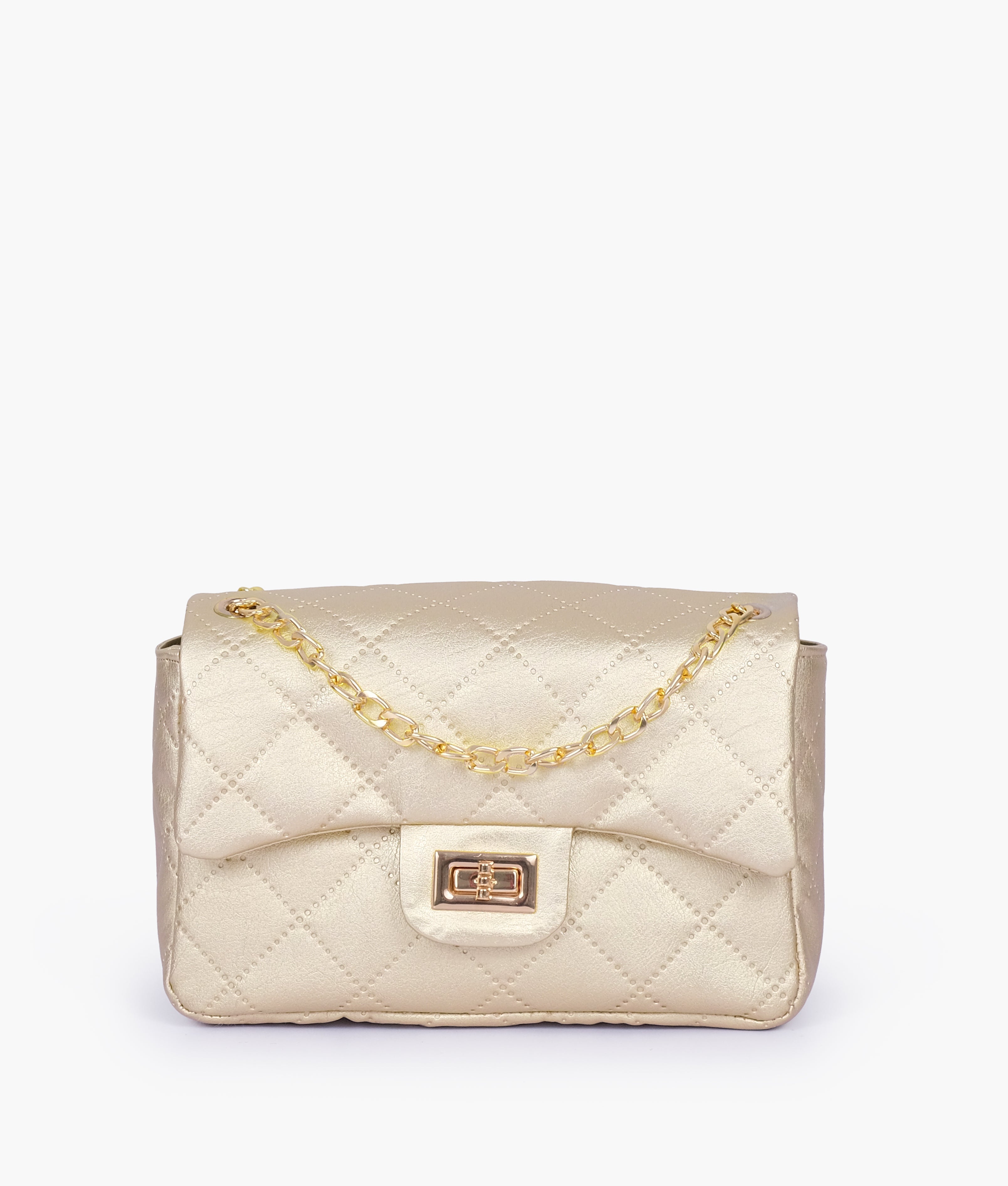 Golden quilted mini bag with chain