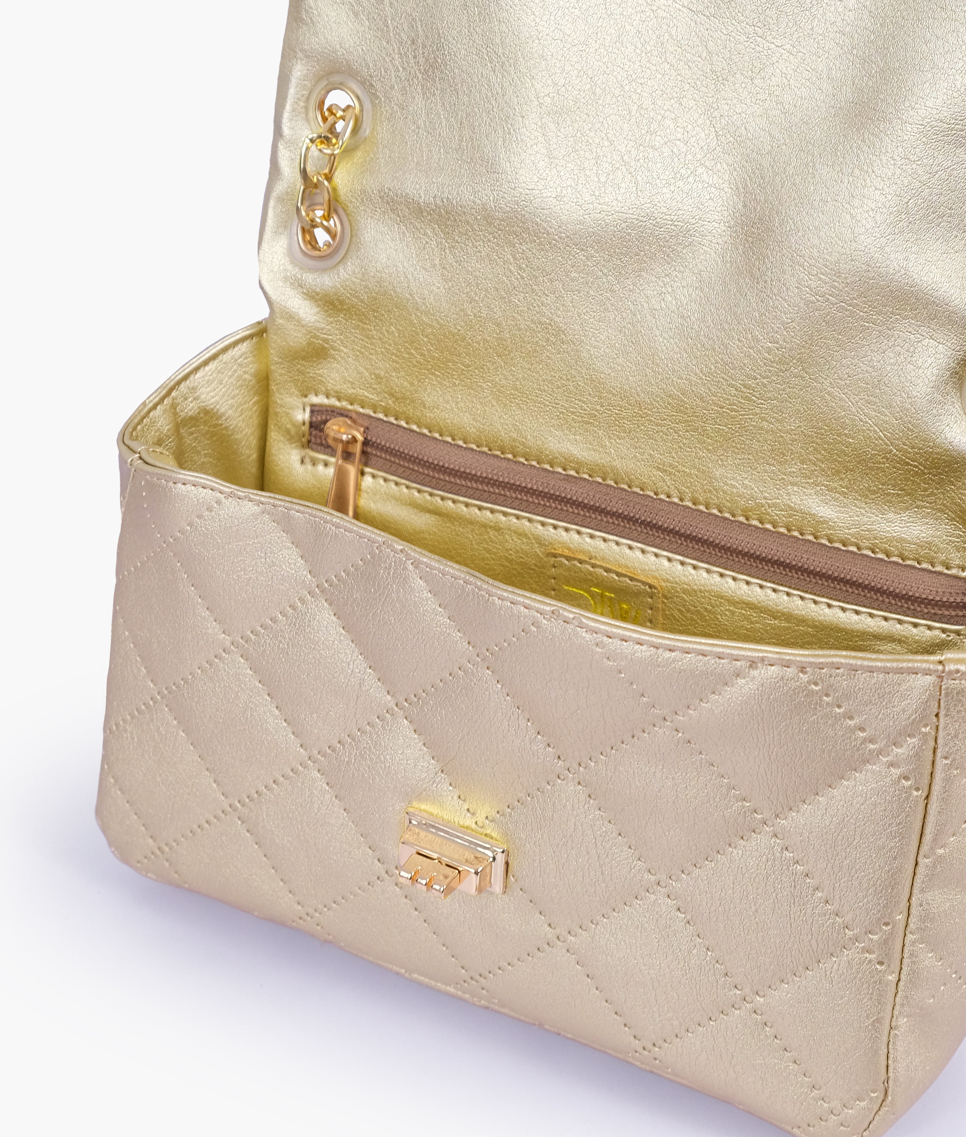 Golden quilted mini bag with chain