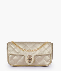 Golden quilted small shoulder bag with chain