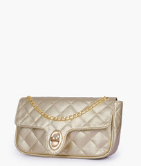 Golden quilted small shoulder bag with chain