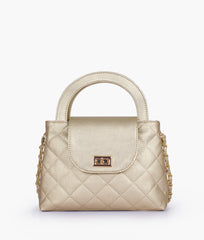 Golden flap quilted bag with top handle
