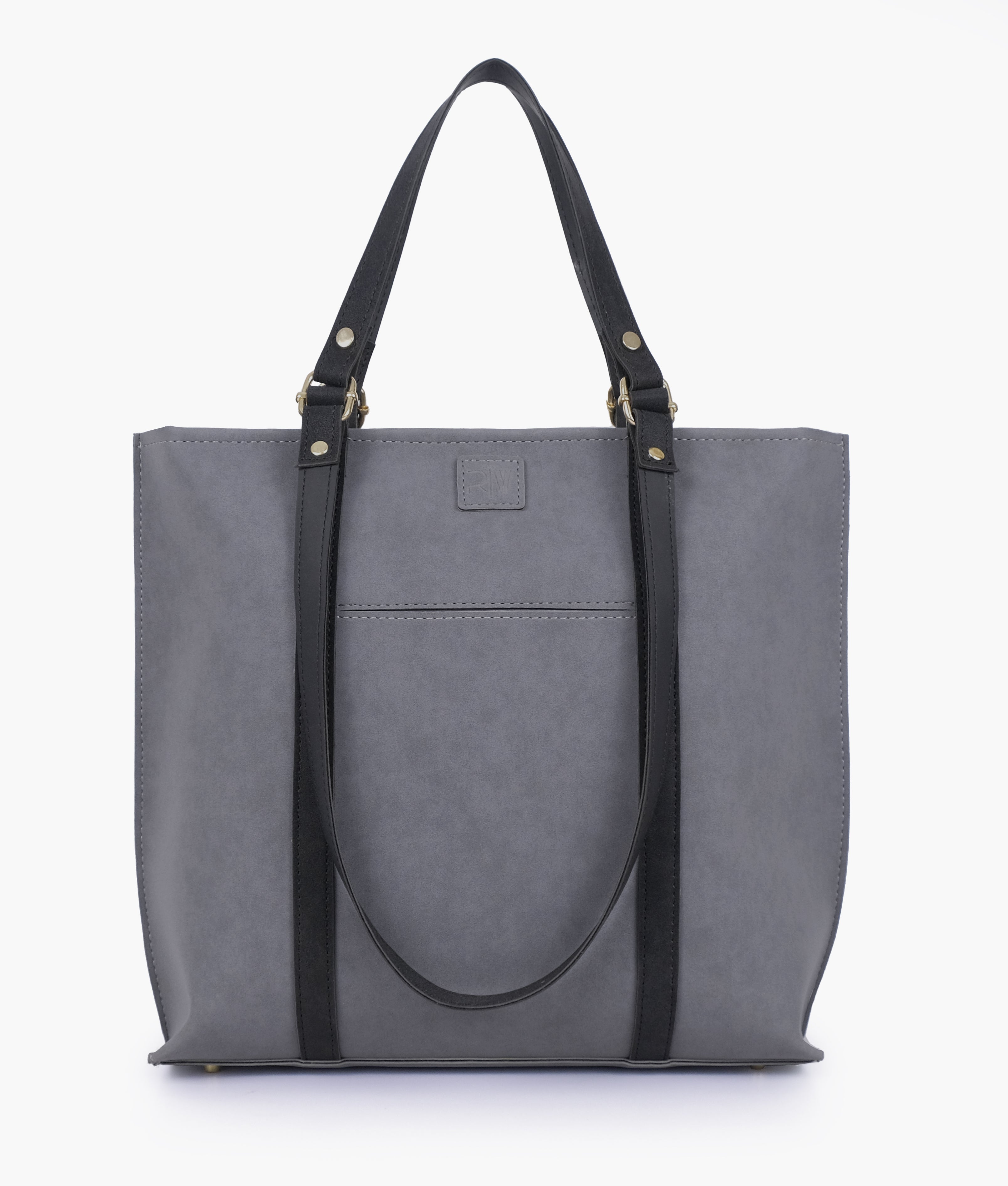 Grey and black mocha suede double-handle tote