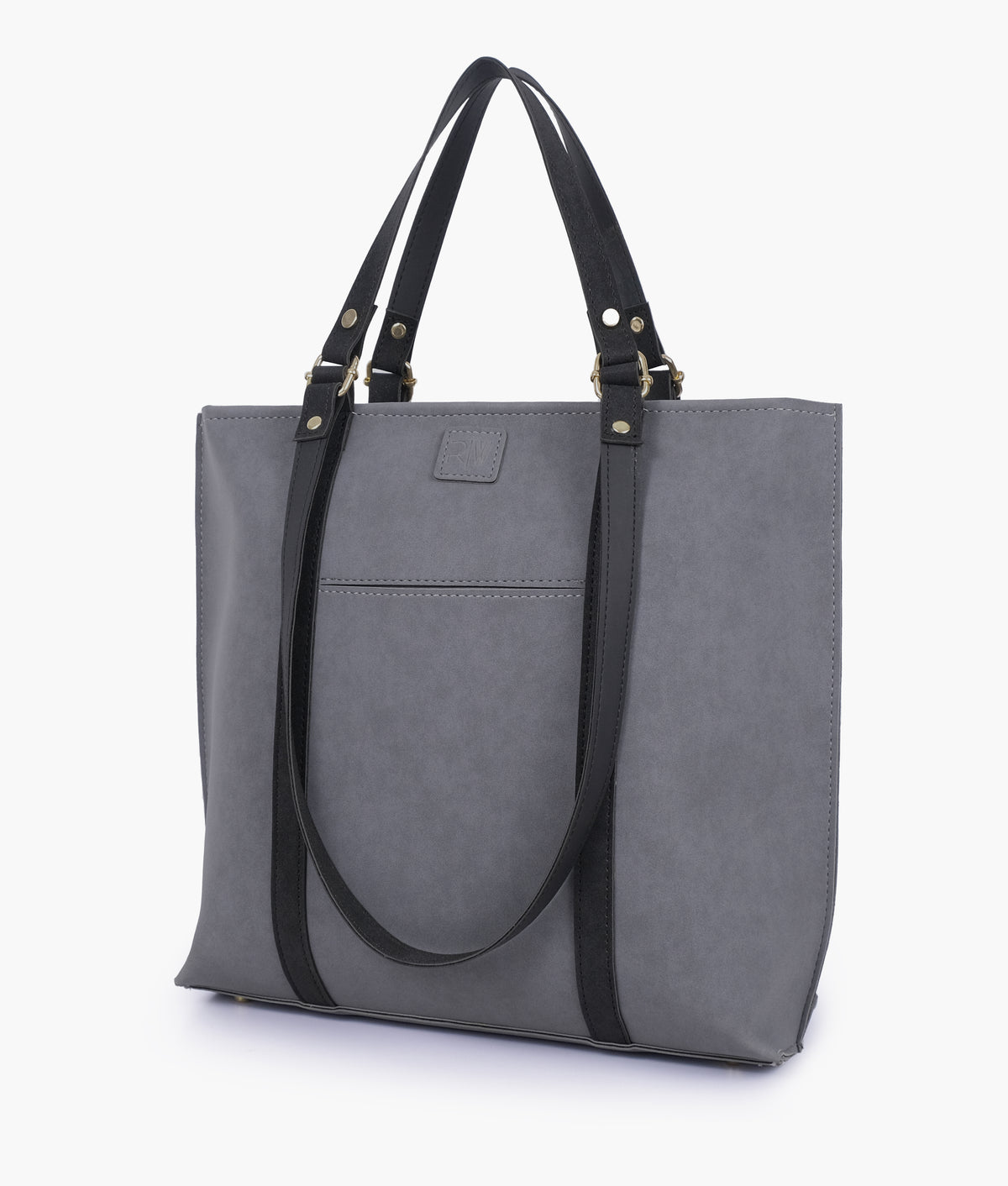 Grey and black mocha suede double-handle tote