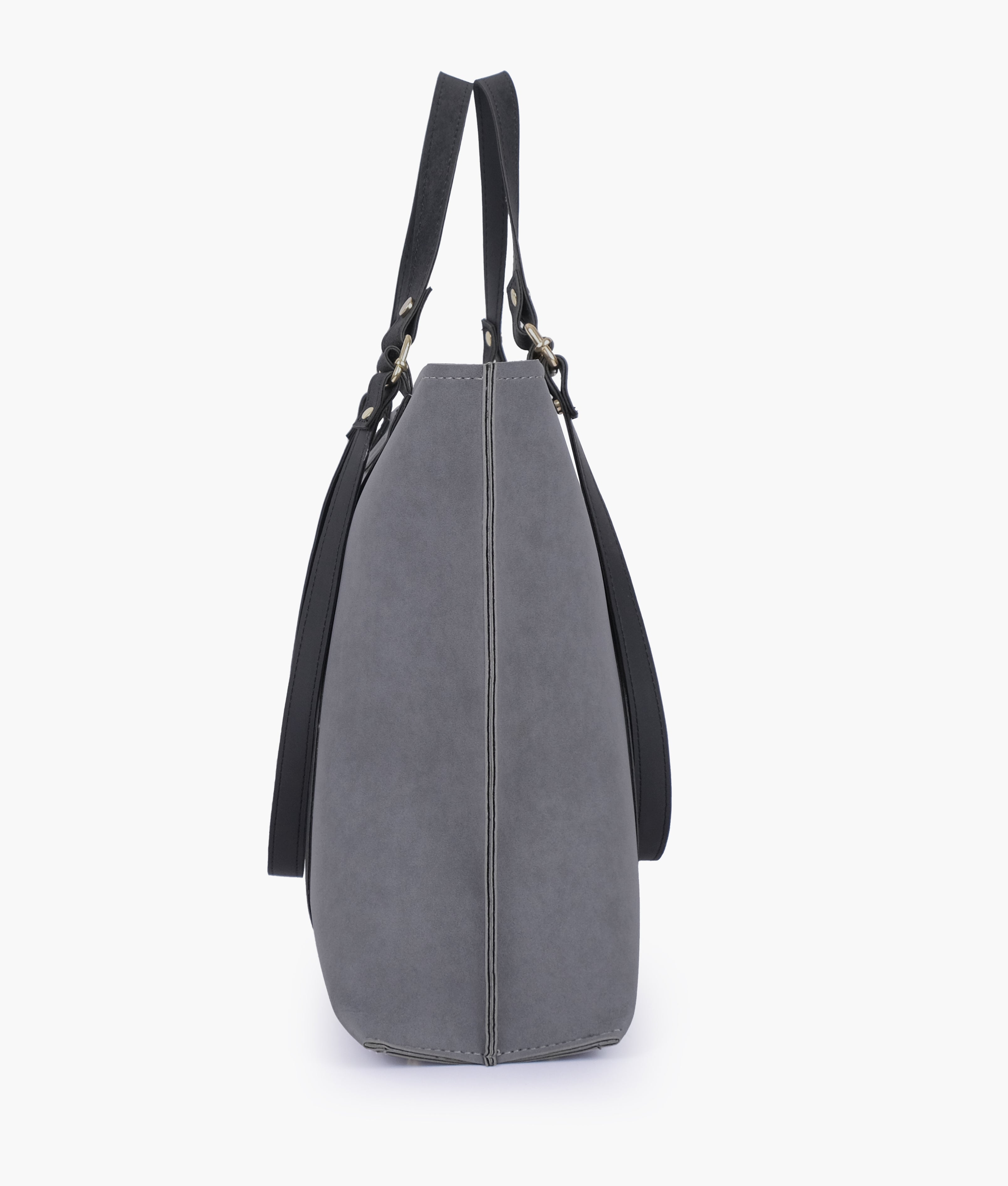 Grey and black mocha suede double-handle tote