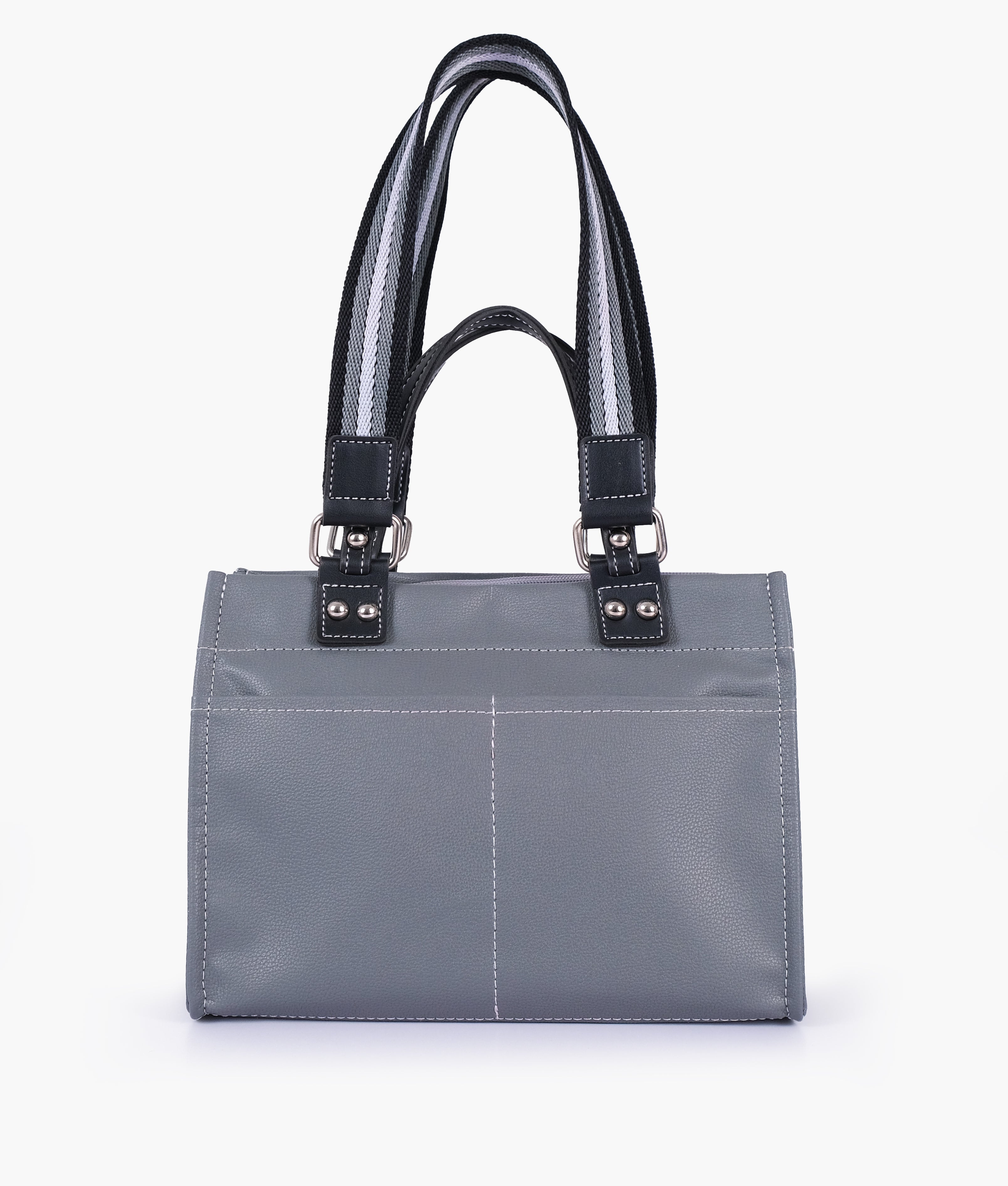 Grey dual-pocket mini tote bag
